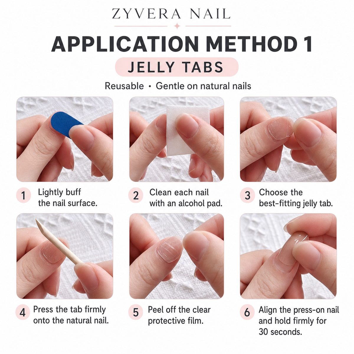 How to apply reusable press-on nails with adhesive jelly tabs