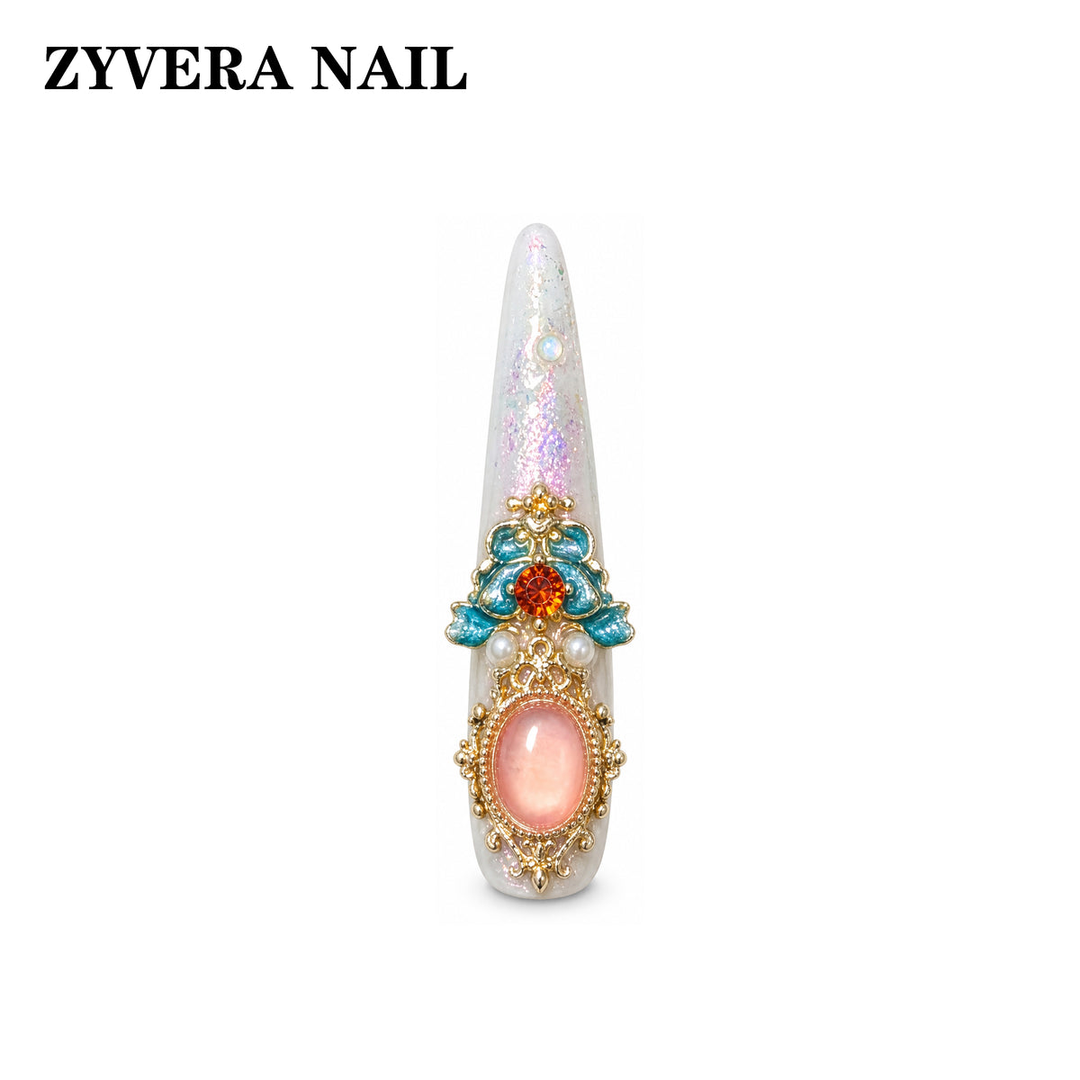 Imperial Garden Luxury 3D Press-On Nails – Long Coffin Crystal & Pearl Set