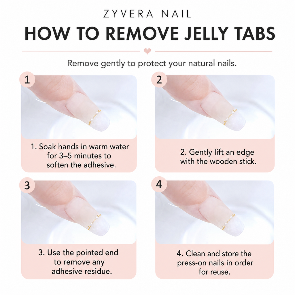 How to remove press-on nails applied with adhesive jelly tabs