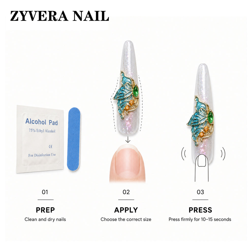 Imperial Garden Luxury 3D Press-On Nails – Long Coffin Crystal & Pearl Set