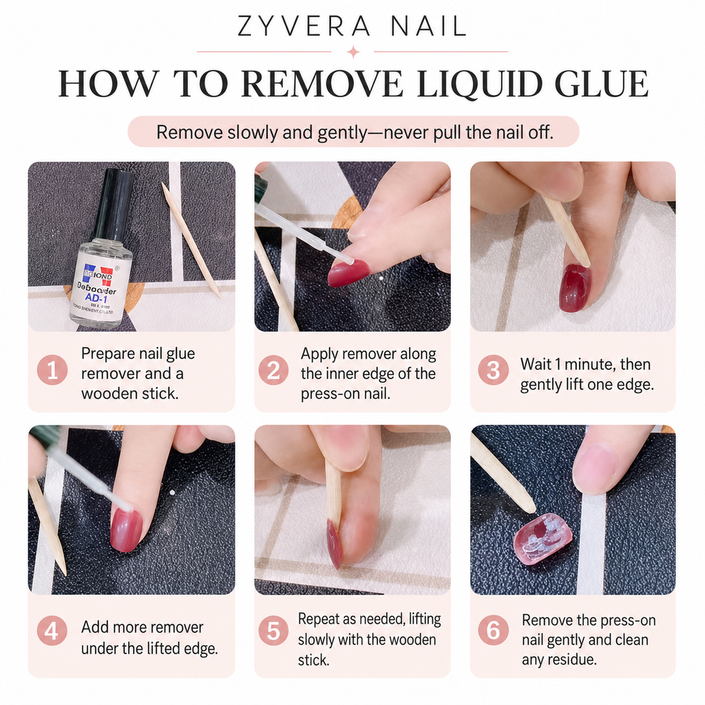 How to remove press-on nails applied with liquid nail glue