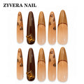 amber brown tortoiseshell long coffin press-on nails full ten-piece set
