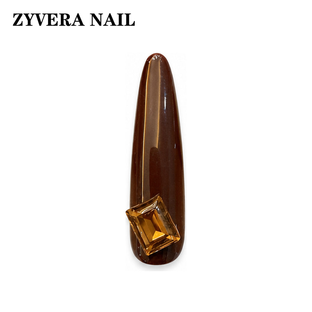 amber brown tortoiseshell long coffin press-on nails single nail macro detail