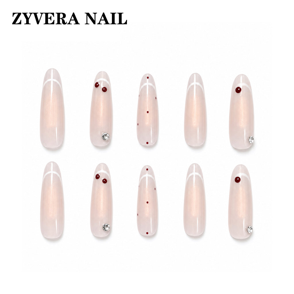 soft pink cherry French tip oval press-on nails full ten-piece set