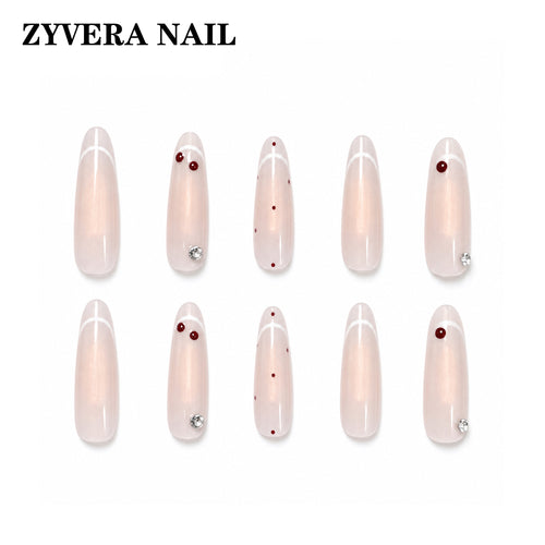 soft pink cherry French tip oval press-on nails full ten-piece set