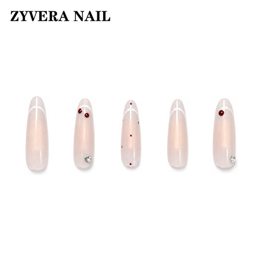 soft pink cherry French tip oval press-on nails featured nail designs