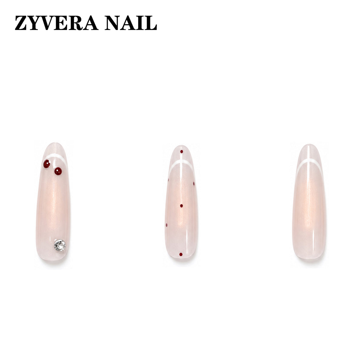 soft pink cherry French tip oval press-on nails three-nail detail view