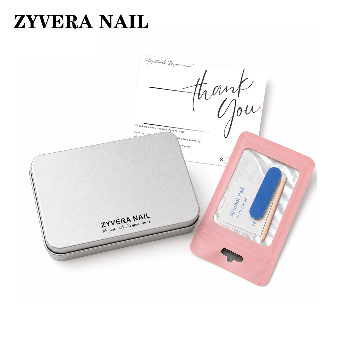 Zyvera Nail storage tin and press-on nail application accessories