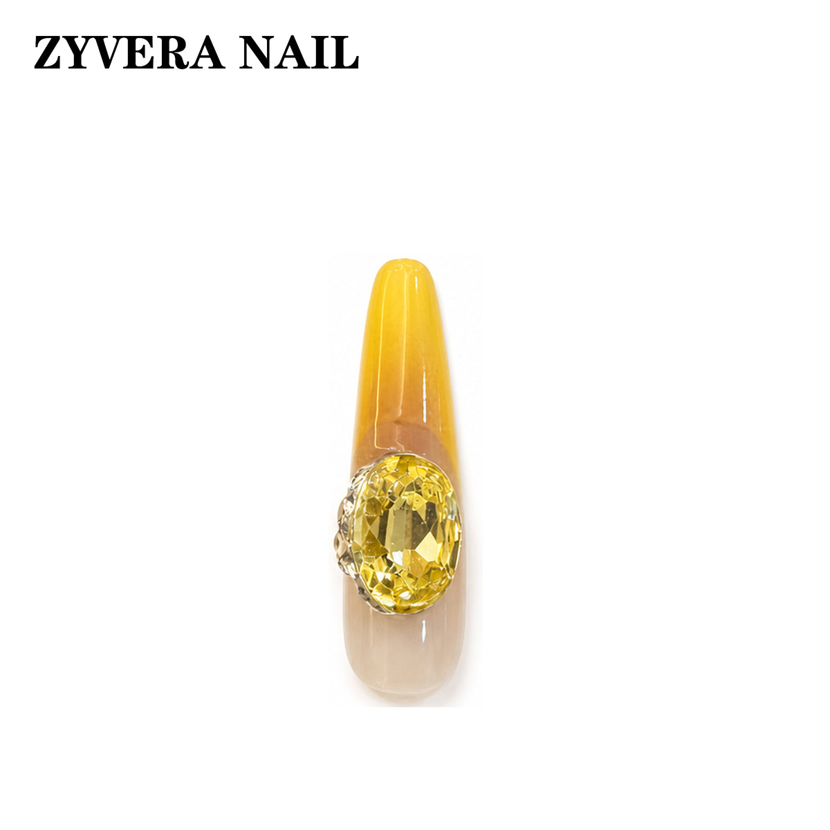 yellow nude ombre citrine crystal almond press-on nails single nail macro detail