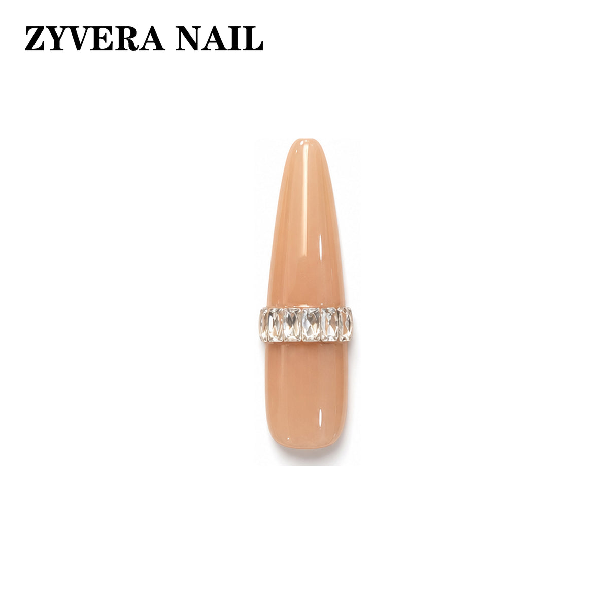 glossy nude minimalist crystal band almond press-on nails single nail macro detail